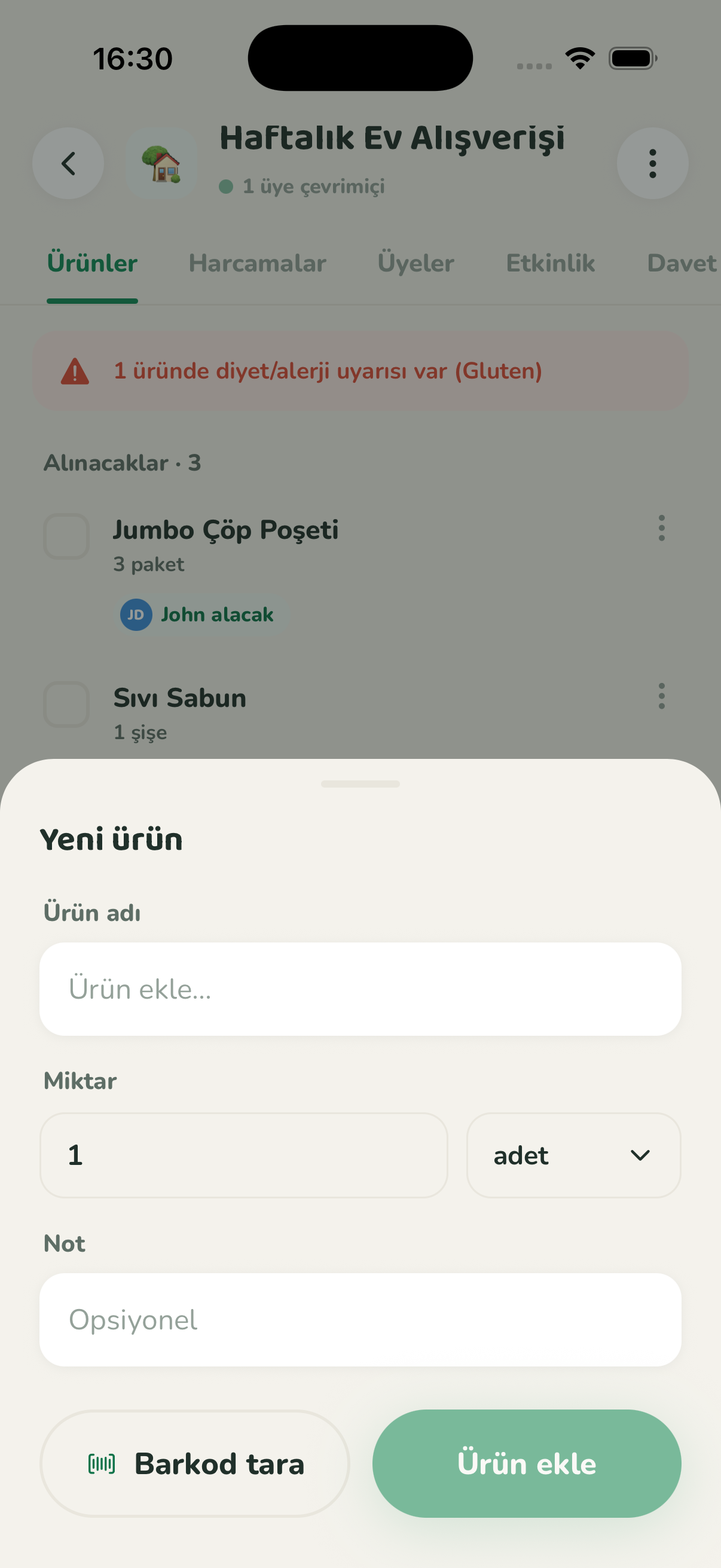 CartCrew add product screen