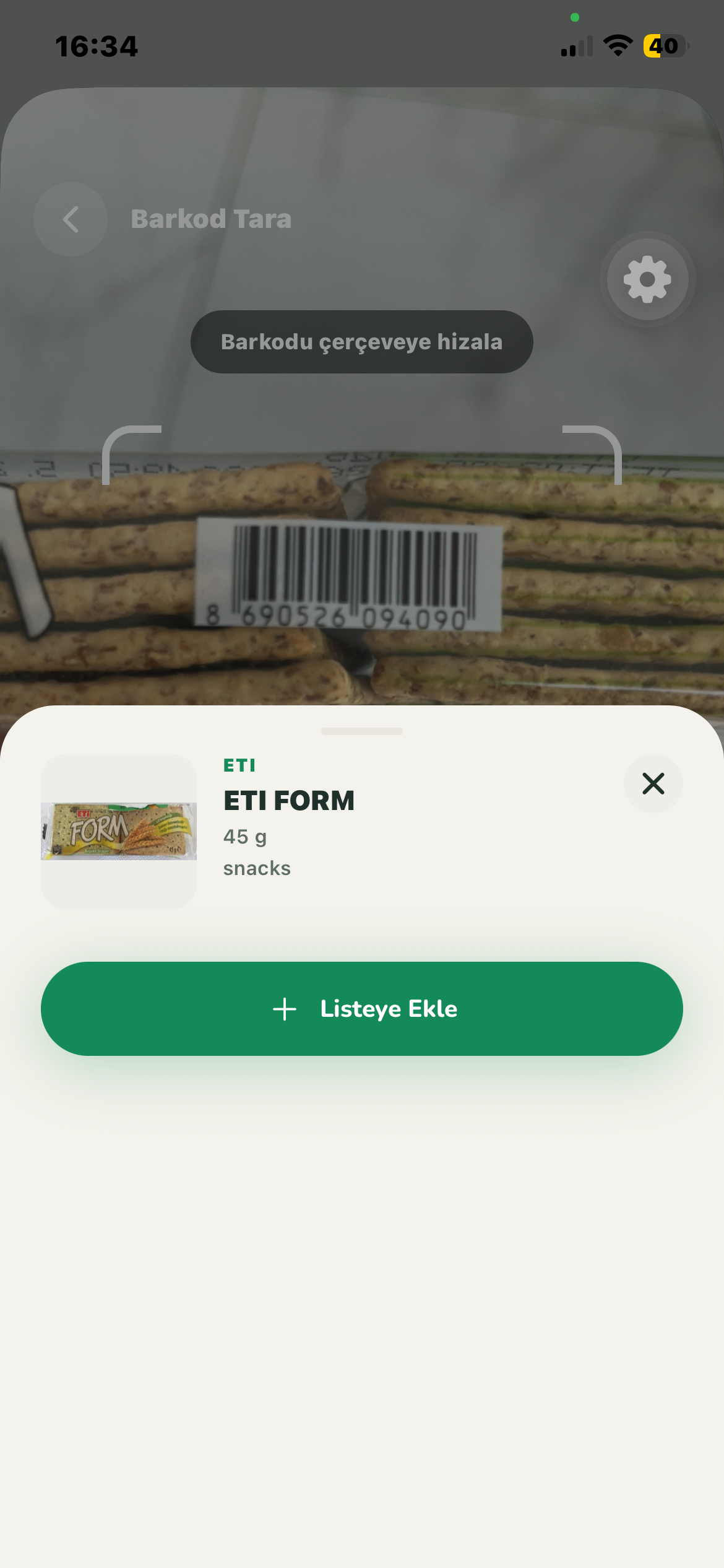 CartCrew barcode scanner screen