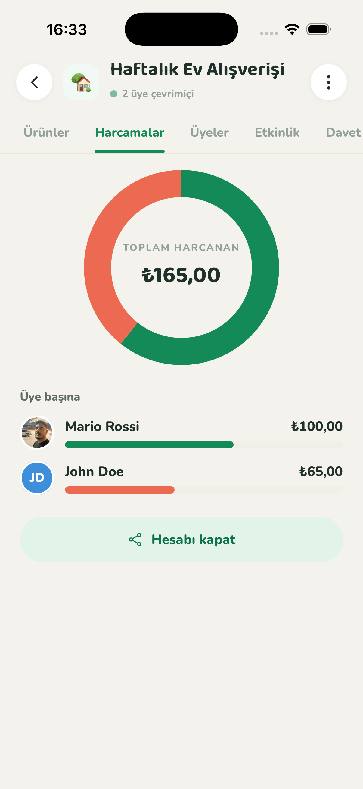 CartCrew expense summary screen